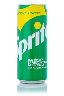 Sprite lemon lemonade soft drink beverage in beverage can cutout on white background