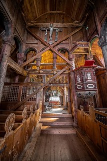 Interior and altar of the Urnes Stave Church