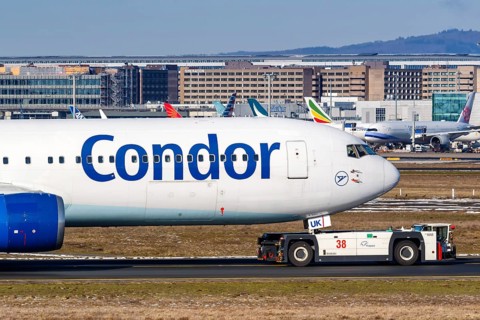 A Boeing 767-300ER aircraft of Condor with registration D-ABUK at Frankfurt Airport
