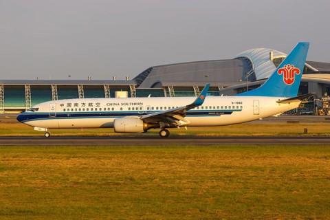 A China Southern Airlines Boeing 737-800 aircraft with registration number B-1582 at Guangzhou Airport