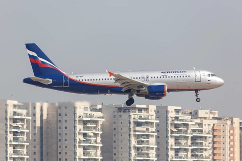 An Airbus A320 aircraft of Aeroflot with registration VQ-BIT at Tel Aviv Airport