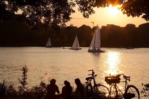 Sunset on the lake Alster