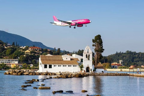 An Airbus A320 aircraft of Wizzair with registration number HA-LYO at Corfu Airport