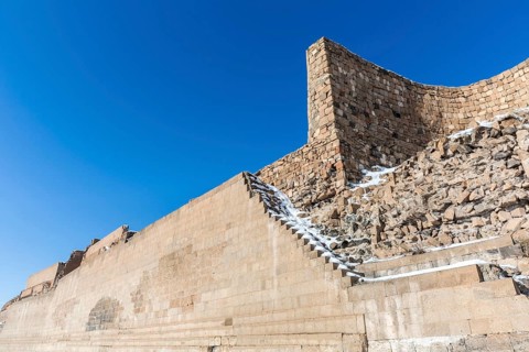 City walls of Ani. Ani is a ruined medieval Armenian town