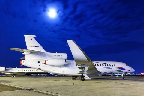 A Dassault Falcon 8X of VW Air Services with registration D-AGBB at Stuttgart Airport