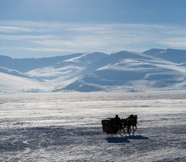 Sledge on the Cildir lake in the city of Ardahan in Turkey