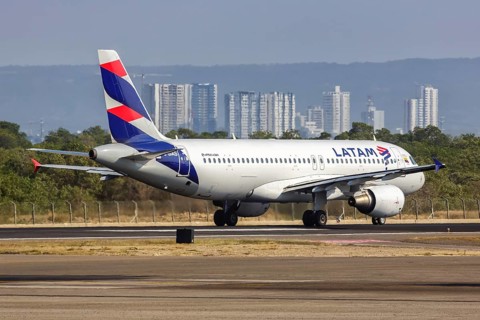 An Airbus A320 aircraft of LATAM with the registration CC-BAS at Cartagena airport