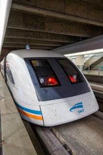 Shanghai Transrapid Maglev train traffic portrait infrastructure in Longyang Road station
