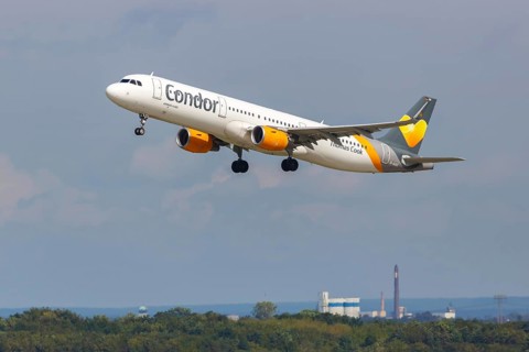 An Airbus A321 aircraft of Condor with registration number D-AIAG at Leipzig/Halle Airport