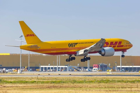 A Boeing 777F aircraft of DHL with registration D-AALM at Leipzig Halle Airport