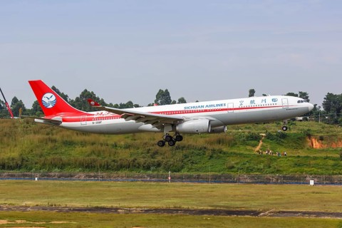 An Airbus A330-300 aircraft of Sichuan Airlines with registration number B-308F at Chengdu airport