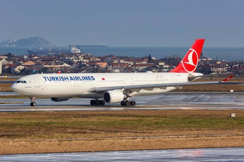 An Airbus A330-300 aircraft of Turkish Airlines with registration TC-LNE at Istanbul Ataturk Airport