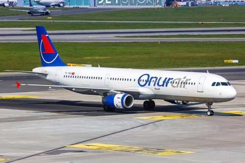 An Airbus A321 aircraft of Onur Air with registration TC-OEC at Warsaw Airport