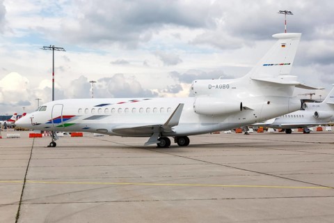 A Dassault Falcon 7X of VW Air Services with registration D-AGBG at Stuttgart Airport