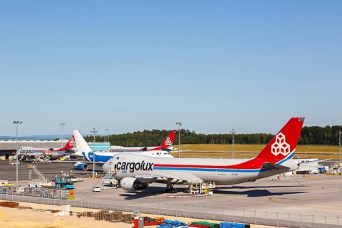 A Boeing 747-8F aircraft of Cargolux with registration LX-VCI at Luxembourg airport