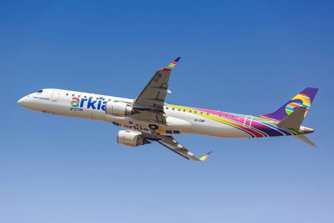 An Embraer 195 of Arkia with the registration number 4X-EMF at Tel Aviv Airport