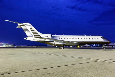 A Bombardier BD-700-1A10 Global 6000 aircraft with registration VT-SDK at Stuttgart Airport