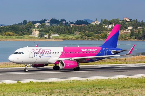An Airbus A320 aircraft of Wizzair with registration number HA-LWR at Corfu Airport