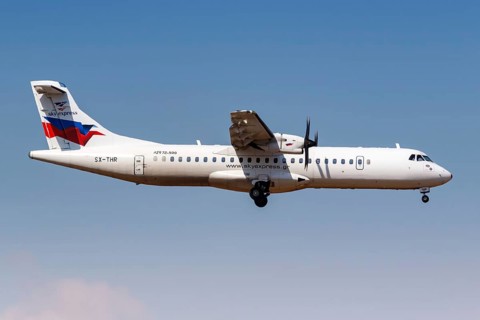 An ATR 72-500 aircraft of Sky Express with registration number SX-THR at Athens airport