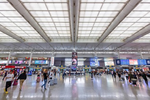 Shanghai Hongqiao railway station in China. Shanghai Hongqiao is the largest railway station in Asia