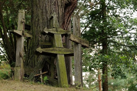 Weathered wooden crosses on the sacred mountain Grabarka