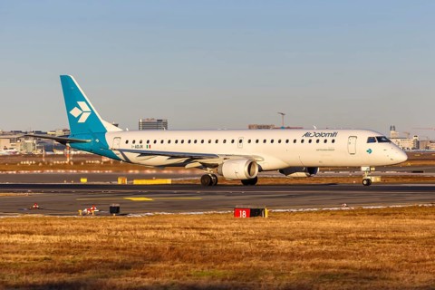 An Embraer ERJ195 of Air Dolomiti with the registration I-ADJK at Frankfurt Airport