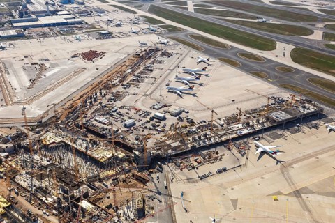 Aerial view of construction site Terminal 3 Frankfurt Airport