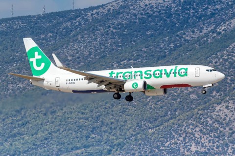 A Transavia Boeing 737-800 with registration number F-GZHU at Athens Airport