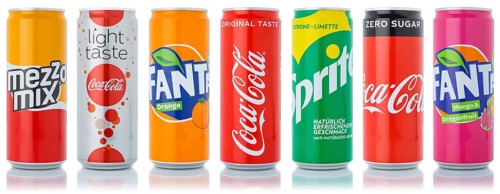 Coca Cola Coca-Cola products Fanta Sprite lemonade drinks in beverage can exempted isolated