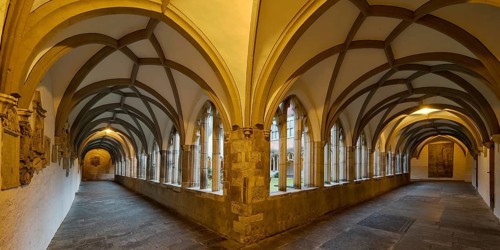 Illuminated cloister in the evening