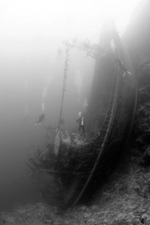 Upright tuna boat wreck