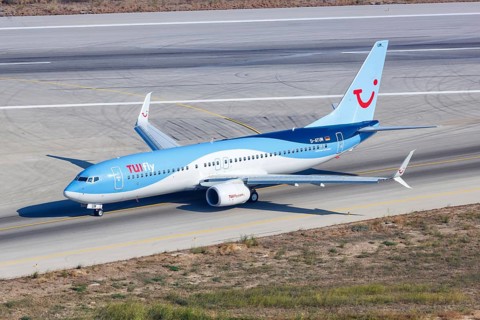 A TUIfly Boeing 737-800 with registration D-ATUM at Rhodes Airport