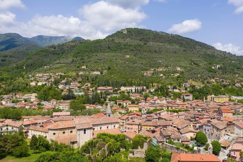 Aerial view of the mountain village Sospel at an altitude of 350 m at the river Bevera at the edge of the Mercantour National Park at the French branch of the Tendebahn