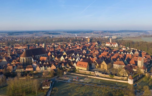 Aerial view of the medieval town of Dinkelsbuehl with hospital