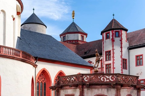 Inner courtyard of Marienberg Fortress with St. Mary's Church