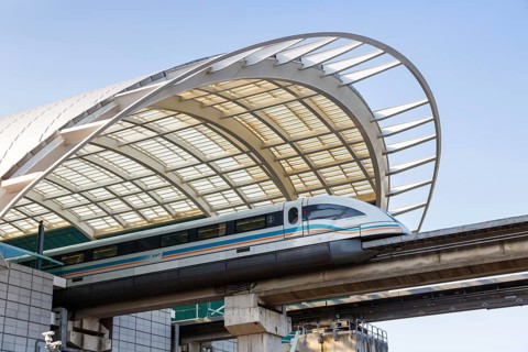 Transrapid Maglev maglev train in Longyang Road station in Shanghai