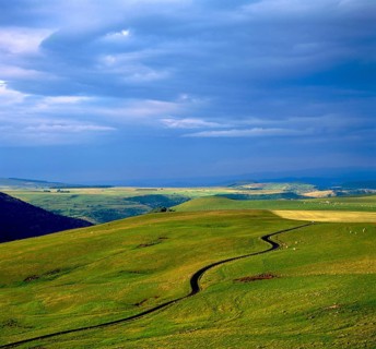 Road through hilly landscape