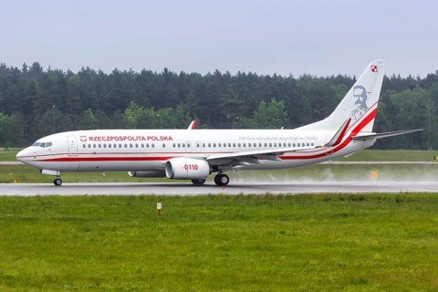 A Boeing 737-800 aircraft of Rzeczpospolita Polska with registration number 0110 at Gdansk Lech Walesa Airport Gdansk