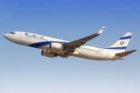 A Boeing 737-800 aircraft of El Al Israel Airlines with registration number 4X-EKF takes off from Tel Aviv Airport