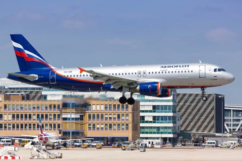 An Aeroflot Airbus A320 with registration VQ-BIW lands at Stuttgart Airport