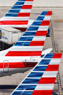 Tails of American Airlines aircraft at Phoenix Airport