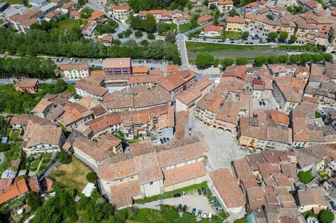 Aerial view of the mountain village Sospel at an altitude of 350 m at the river Bevera at the edge of the Mercantour National Park at the French branch of the Tendebahn