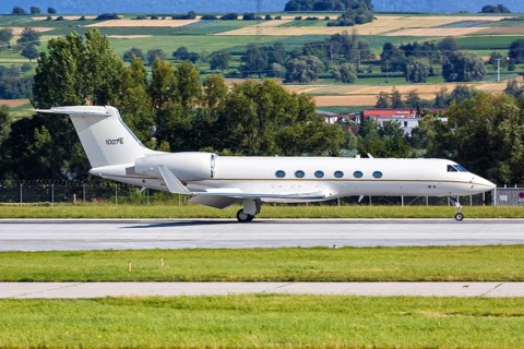 A Gulfstream C-37A aircraft of the United States Air Force USAF with registration number 01-0076 at Stuttgart Airport