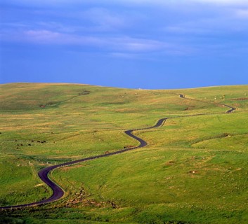 Road through hilly landscape