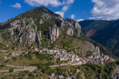 Aerial view of the mountain village Roubion in the hinterland of Nice