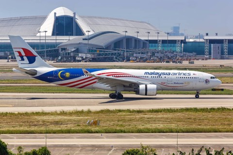 A Malaysia Airlines Airbus A330-200 aircraft with registration number 9M-MTX at Guangzhou Airport