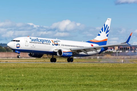 A Boeing 737-800 of SunExpress with the registration TC-SEJ at Stuttgart Airport