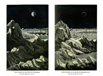 Ideal landscape on the moon at sunrise