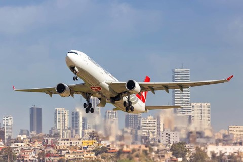 Turkish Airlines Airbus A330-300 with registration TC-JOK takes off from Beirut Airport