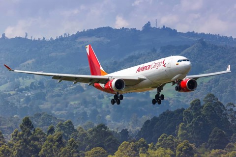 An Avianca Cargo Airbus A330-200F aircraft with registration N335QT lands at Medellin Rionegro Airport